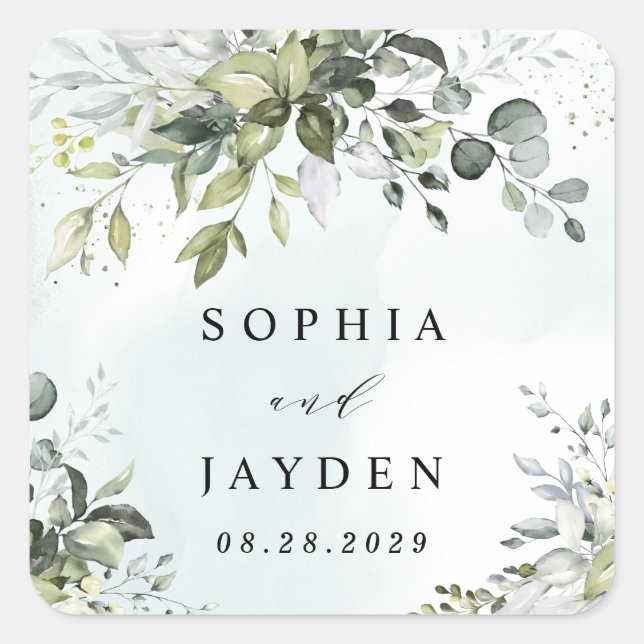 Sticker Carré Dusty Blue Eucalyptus Vert Mariage Succulent (Devant)