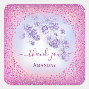 Sticker Carré Dusty Blue Glitter Berry Merci Sweet 16th Nom