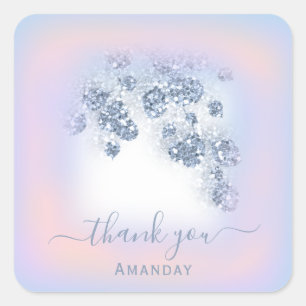Sticker Carré Dusty Blue Glitter Peach Rose Merci Sweet 16th