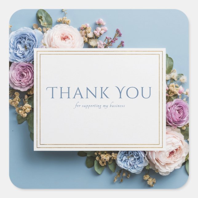 Sticker Carré Dusty Blue Pink Gold Garden Rose Elegant Frame (Devant)