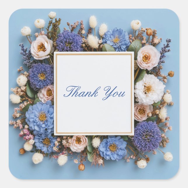 Sticker Carré Dusty Blue Purple Dried Floral Rustic Gold Frame (Devant)