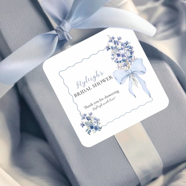 Sticker Carré Dusty Blue Ribbon Bow Calla Lily Fête des mariées (Créateur téléchargé)