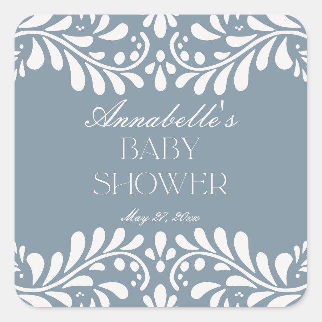 Sticker Carré Dusty Blue Talavera Espagne Fiesta Boy Baby shower (Devant)