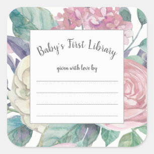 Sticker Carré Dusty rose Floral fille baby shower plaque livre