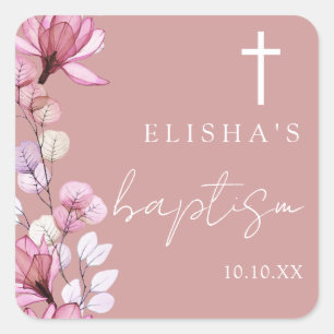 Sticker Carré Dusty Rose rose Élégant Floral moderne Baptême