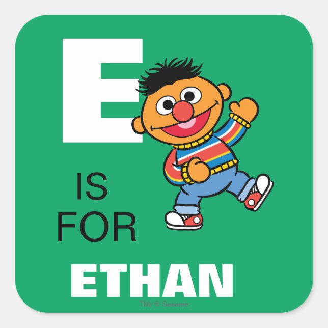 Sticker Carré E est pour Ernie | Ajouter Votre Nom (Devant)