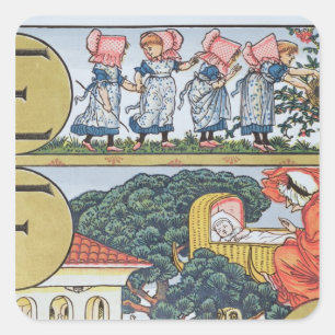 Sticker Carré E-F, d'un alphabet basé sur des comptines