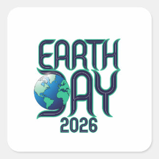 Sticker Carré Earth Day 2026 | Modern Typography Eco Design