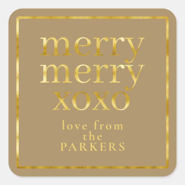 Sticker Carré Earth Tones Gold Merry Joyeux XOXO ID1009 (Devant)