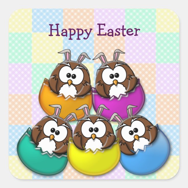 Sticker Carré Easter owl - rainbow (Devant)