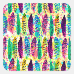 Sticker Carré Eau cool néon éclabousser plumes tribales