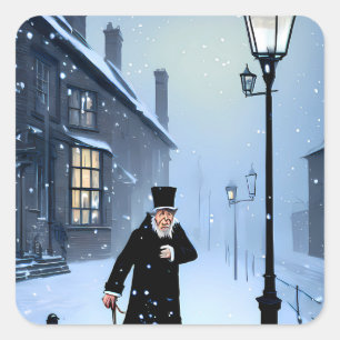 Sticker Carré Ebenezer Scrooge Snowy rue victorienne
