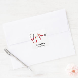 Sticker Carré ECG Wave EKG Stethoscope Heartbeat Line Médicale