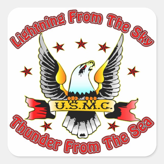 Sticker Carré Éclair USMC Du Ciel Tonnerre De La Mer (Devant)