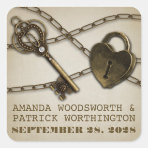 Sticker Carré Écluse cardiaque et squelette clés Mariage favori