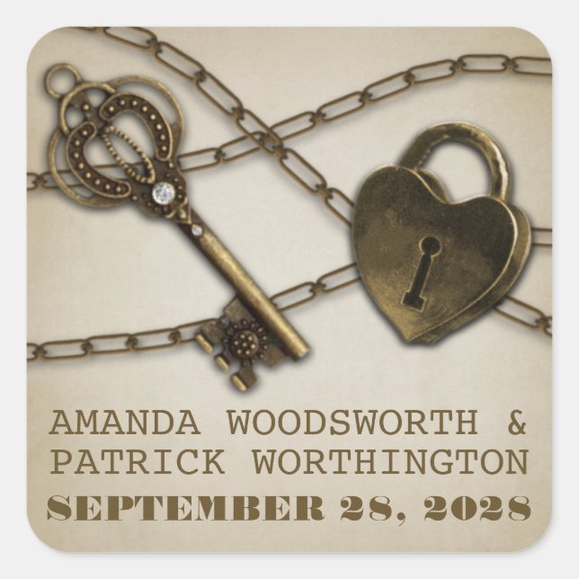 Sticker Carré Écluse cardiaque et squelette clés Mariage favori  (Devant)