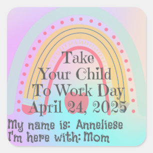 Sticker Carré École d'arc-en-ciel rose personnalisée Prenez l'en