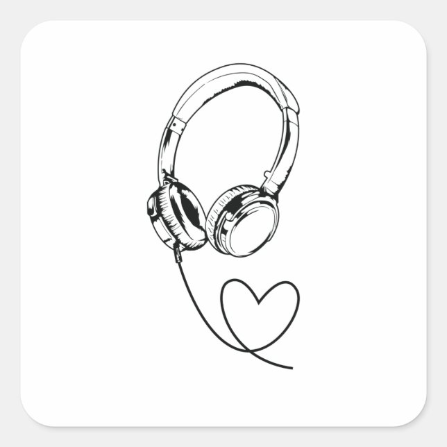Sticker Carré Écouteurs "Musique avec coeur" (Devant)
