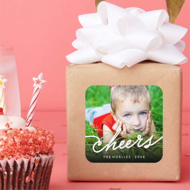 Sticker Carré Écriture Calligraphique Moderne Photo Vacances Féc (Fête)