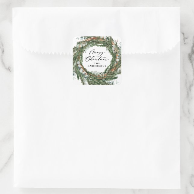 Sticker Carré Écriture de feuille minimale moderne Noël (Sac)