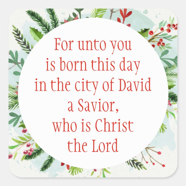 Sticker Carré Écriture de Noël Luke 2:11 Aquarelle Floral Ar (Devant)