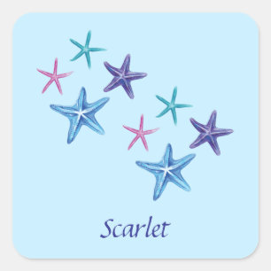 Sticker Carré Écriture d'étoiles de mer colorée personnalisable