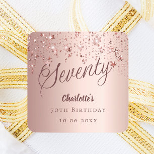 Sticker Carré Écriture d'or rose étoiles 70e anniversaire