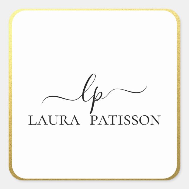 Sticker Carré Ecriture élégante or avec monogramme (Devant)