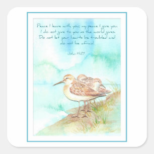 Sticker Carré Écriture, Inspiration, Jean 14:27, Oiseau de plage