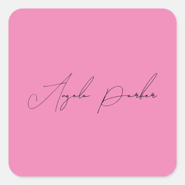 Sticker Carré Écriture manuscrite Nom professionnel simple rose (Devant)