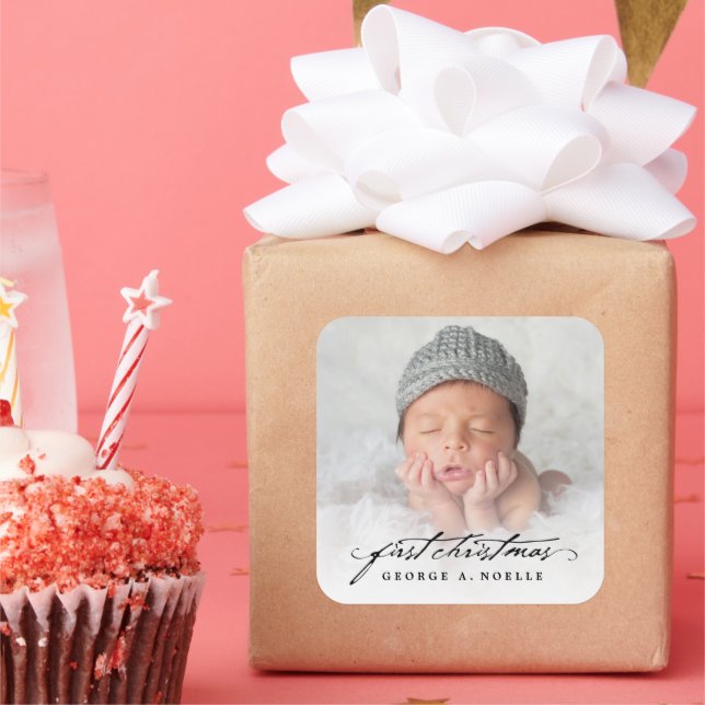 Sticker Carré Écriture manuscrite vintage 1ère photo de Noël du  (Fête)