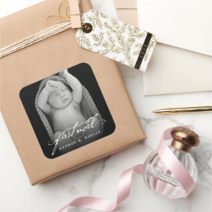 Sticker Carré Écriture manuscrite vintage Script photo du premie