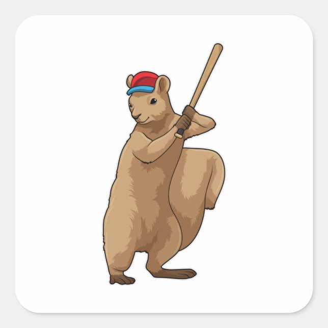 Sticker Carré Écureuil au baseball avec batte de baseball (Devant)