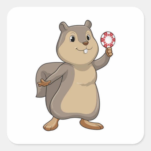 Sticker Carré Écureuil au Poker avec des jetons de Poker (Devant)