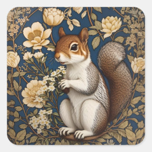 Sticker Carré Écureuil Avec Fleurs Acacia William Morris