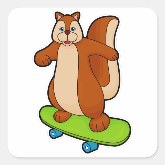 Sticker Carré Écureuil comme patineur avec skateboard (Devant)