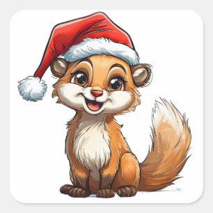 Sticker Carré Écureuil de dessin animé adorable avec un chapeau 