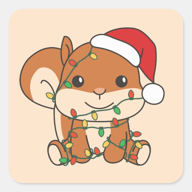Sticker Carré Écureuil de Noël Animaux d'hiver Écureuil de vacan (Devant)