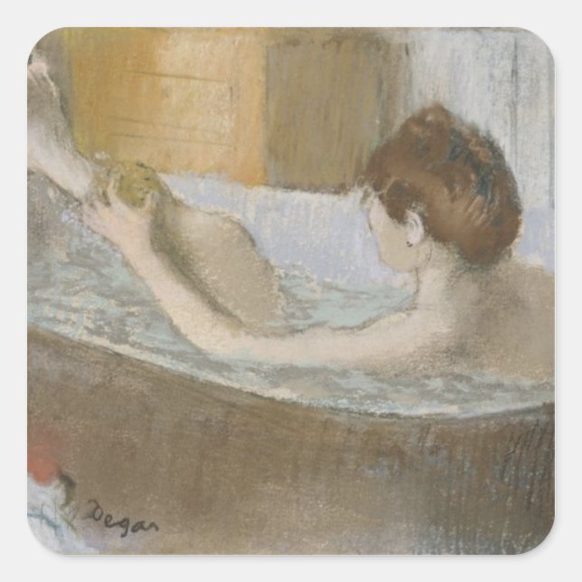 Sticker Carré Edgar Degas | Femme dans son bain, éponge sa jambe (Devant)