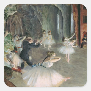 Sticker Carré Edgar Degas   La répétition du ballet sur scène