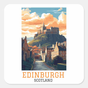 Sticker Carré Edimbourg élégant Écosse Château Voyage Vintage