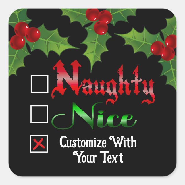 Sticker Carré Édition Texte Personnalisé Naughty Ou Nice (Devant)