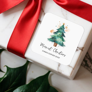Sticker Carré Effet aquarelle moderne Christmas Tree Business