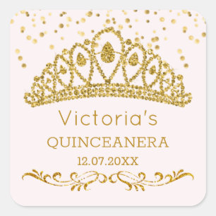 Sticker Carré Effet parties scintillant or tiara, confetti Quinc