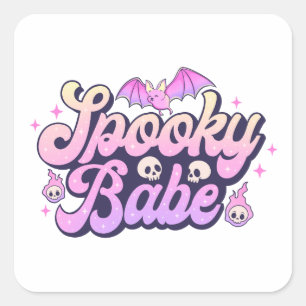 Sticker Carré Éffrayant Babe mignonne Halloween
