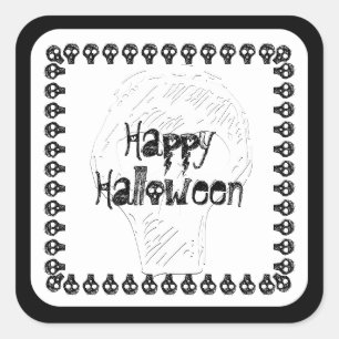 Sticker Carré Éffrayant Joyeux Halloween Letters   Noir/Blanc