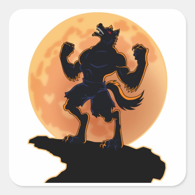 Sticker Carré Effrayant loup-garou hurlant Trick ou traiter Hall (Devant)