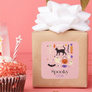 Sticker Carré Éffrayant Un Halloween Motifs Rose 1er Anniversair