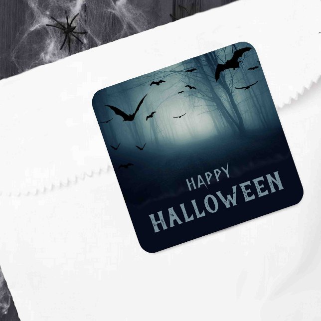 Sticker Carré Éffrayante Haunted Forest Halloween Party (Créateur téléchargé)