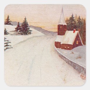 Sticker Carré Église Christian Snow Winter